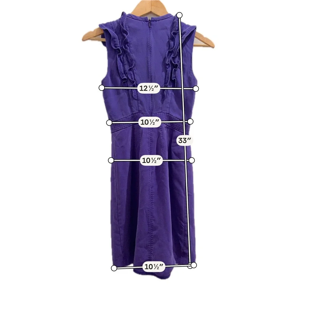 Tory Burch Purple Ruffle Sleeveless Sheath Dress Size 0 Mini Embroidery Zip Back